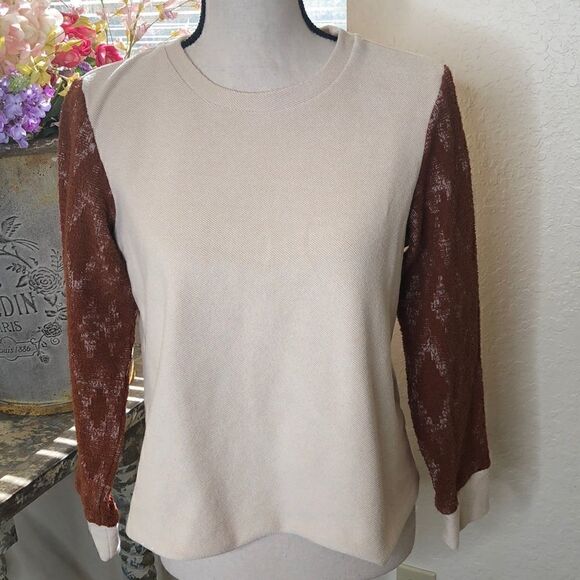 Roolee Tops - Roolee light Tan and Rust Long Sleeve Shirt